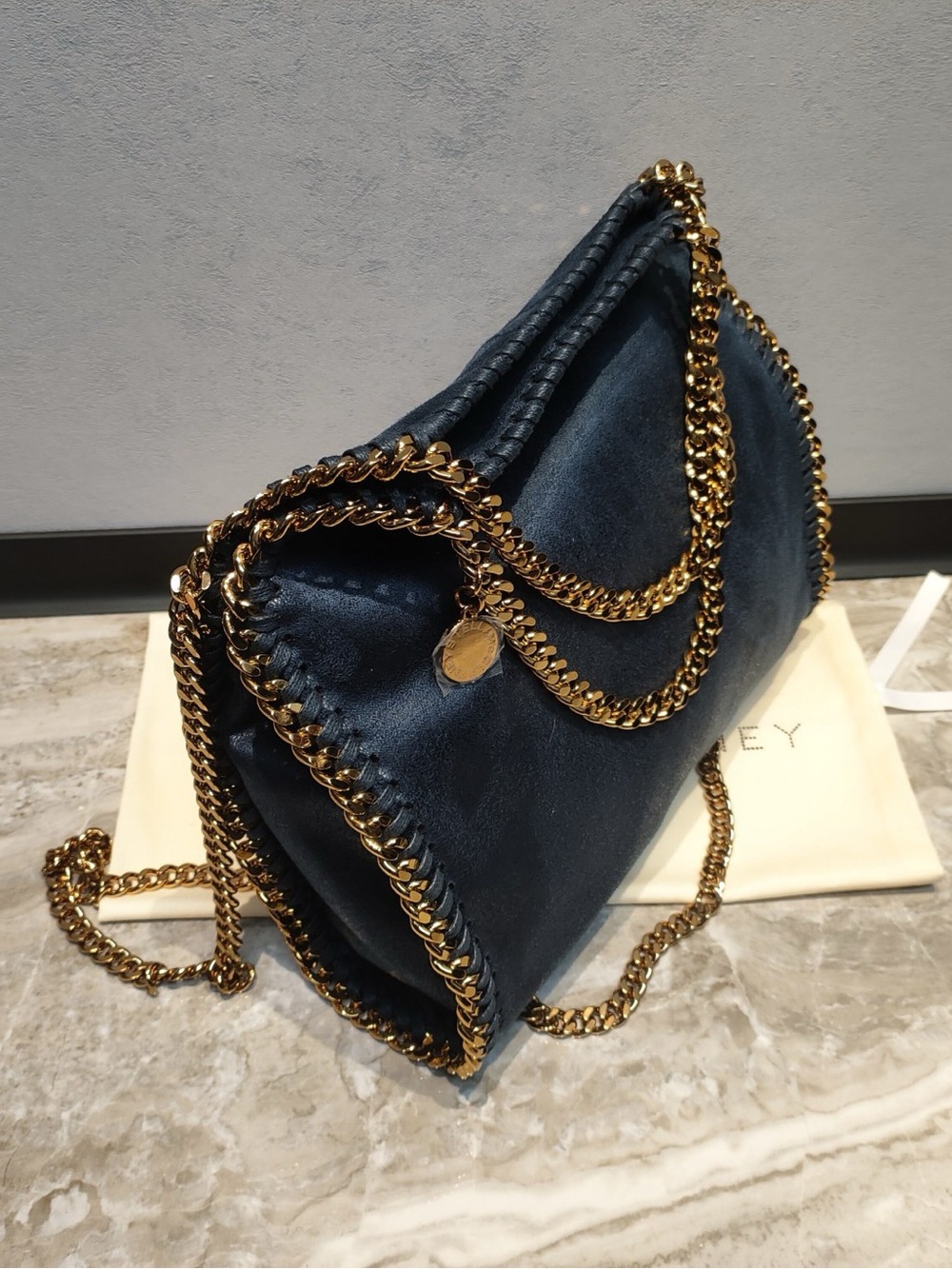 Stella McCartney Navy Falabella Shaggy Deer Chain Shoulder Bag - Picture 3 of 6